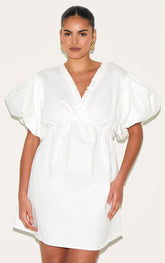 Plus White Cotton Gathered A-line Dress