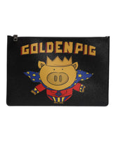 Golden Pig Print Logo Pouch Bag