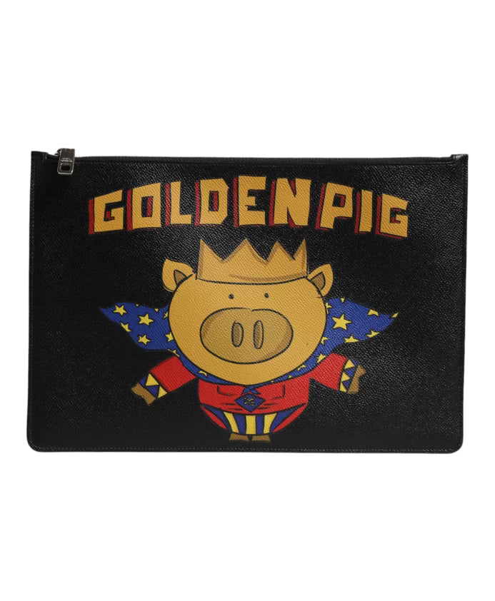 Golden Pig Print Logo Pouch Bag