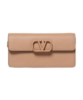Textured Leather Chain Wallet Clutch