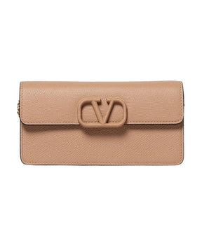 Textured Leather Chain Wallet Clutch