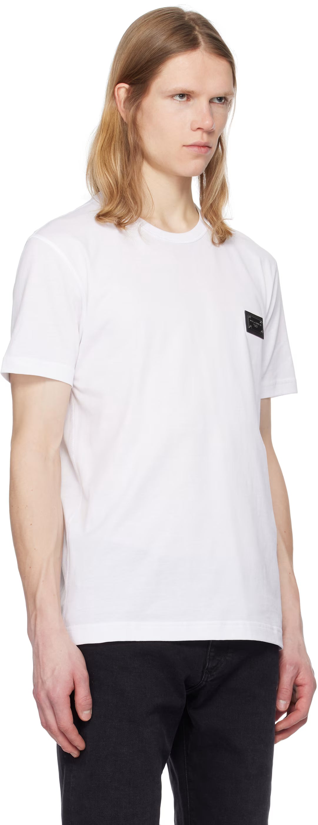 Dolce&Gabbana White Cotton Branded Tag T-shirt