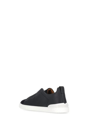 Z Zegna Men’s Triple Stitch™ Black Suede & Garnet Leather Sneakers – Cross Elastic, Lightweight Sole