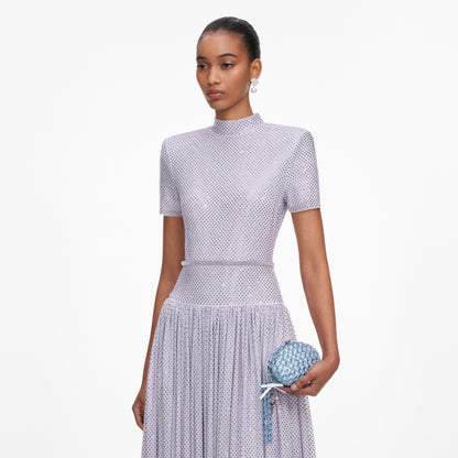Blue Oval Crystal Chain Clutch Bag