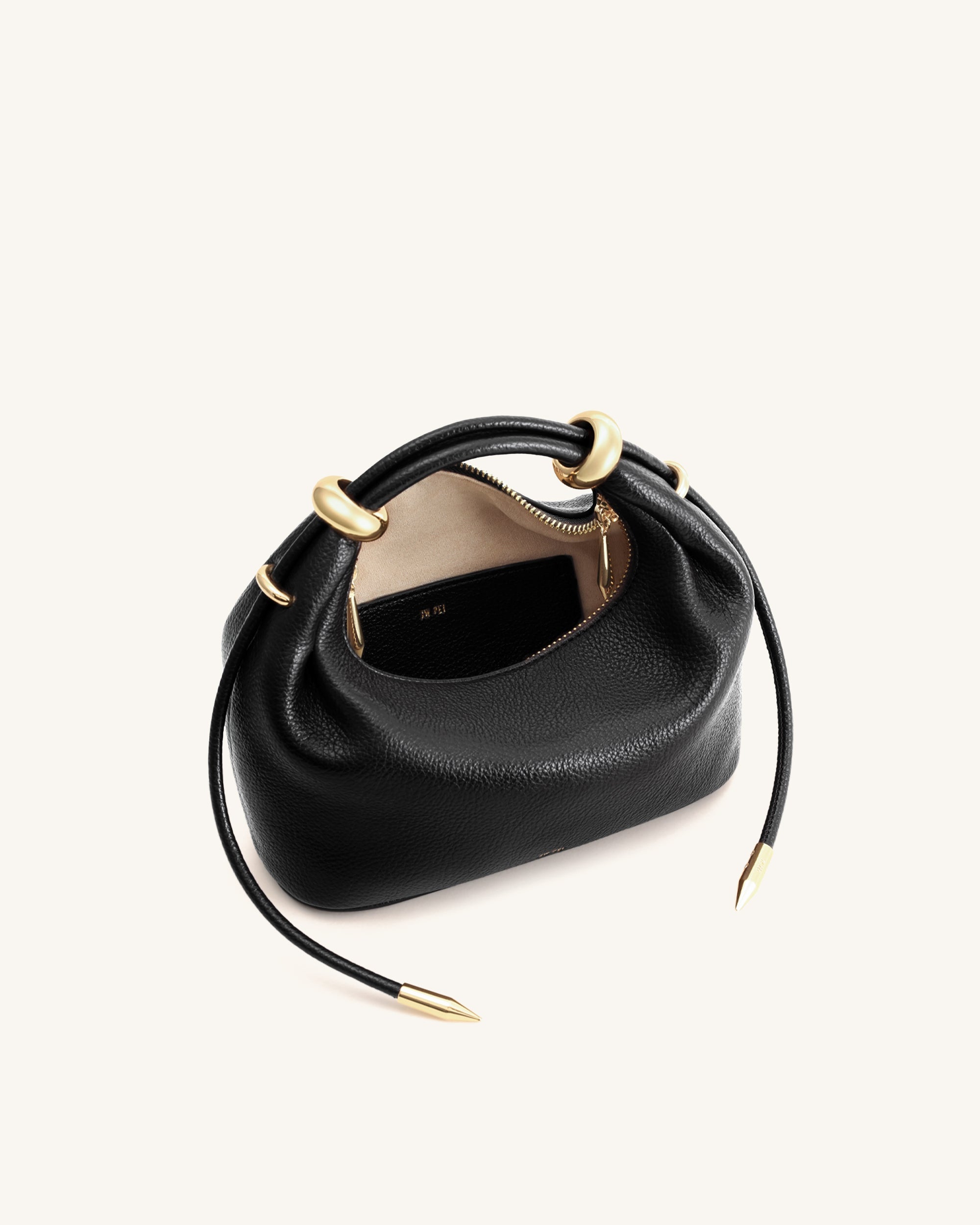 Ellie Metal Ring Embellished Top Handle Bag - Black