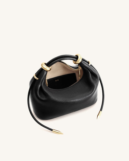 Ellie Metal Ring Embellished Top Handle Bag - Black