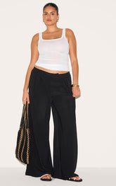 Plus Black Floaty Woven Double Pleat Wide Leg Trousers