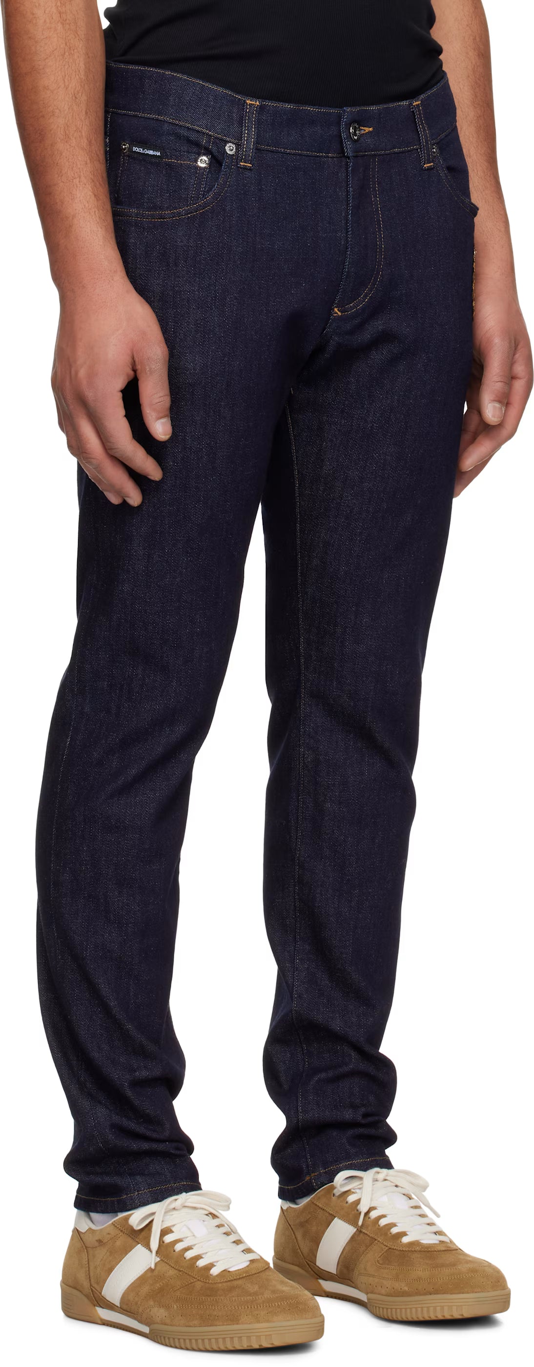 Dolce&Gabbana Navy Slim-Fit Stretch Cotton Patch Jeans