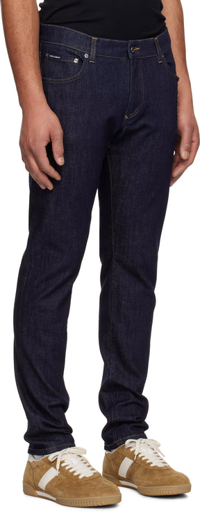 Dolce&Gabbana Navy Slim-Fit Stretch Cotton Patch Jeans