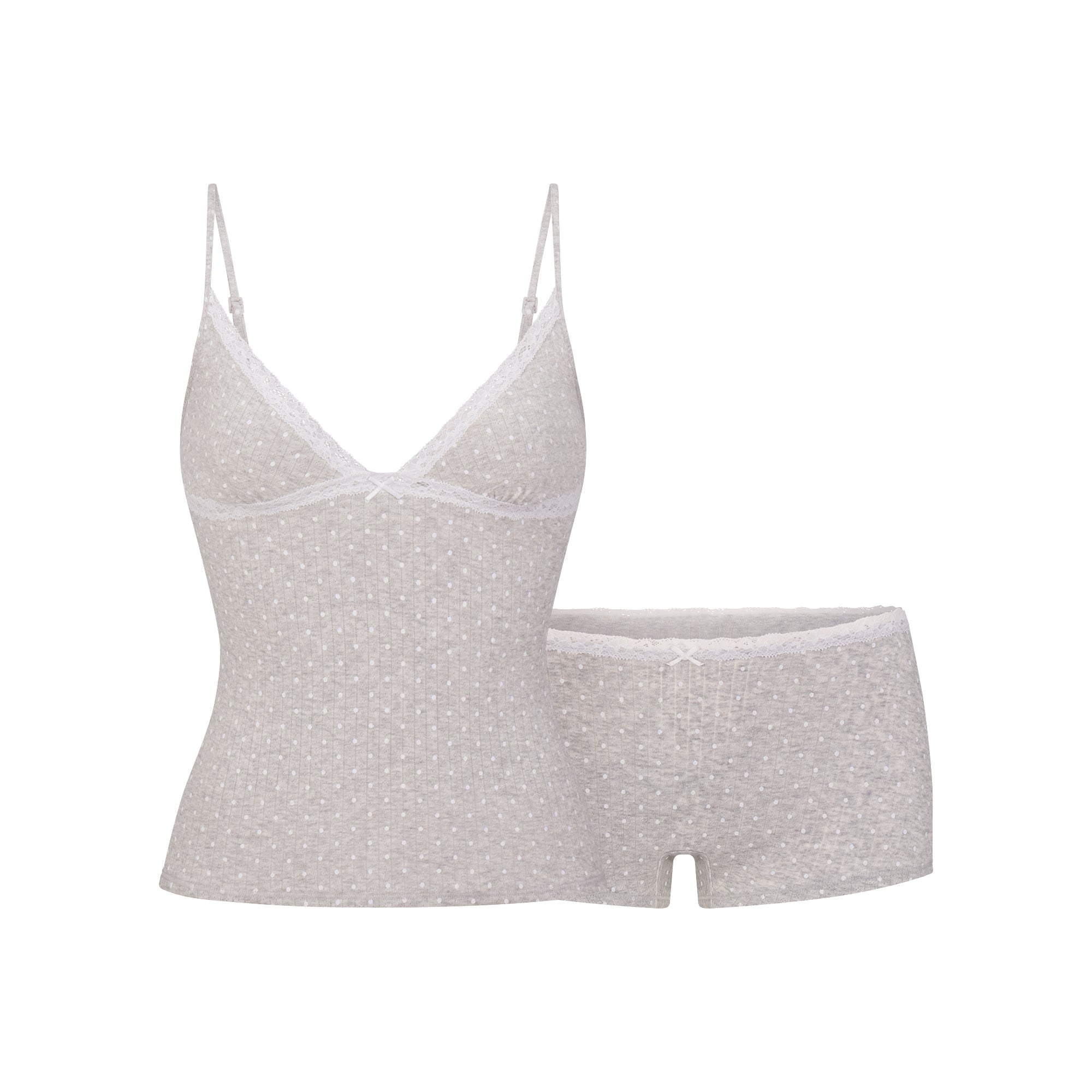Lightweight Cotton Pointelle Lace Cami and Boy Short Set