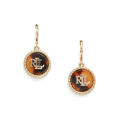 Lauren Ralph Lauren Tortoise & Gold Logo Drop Earrings