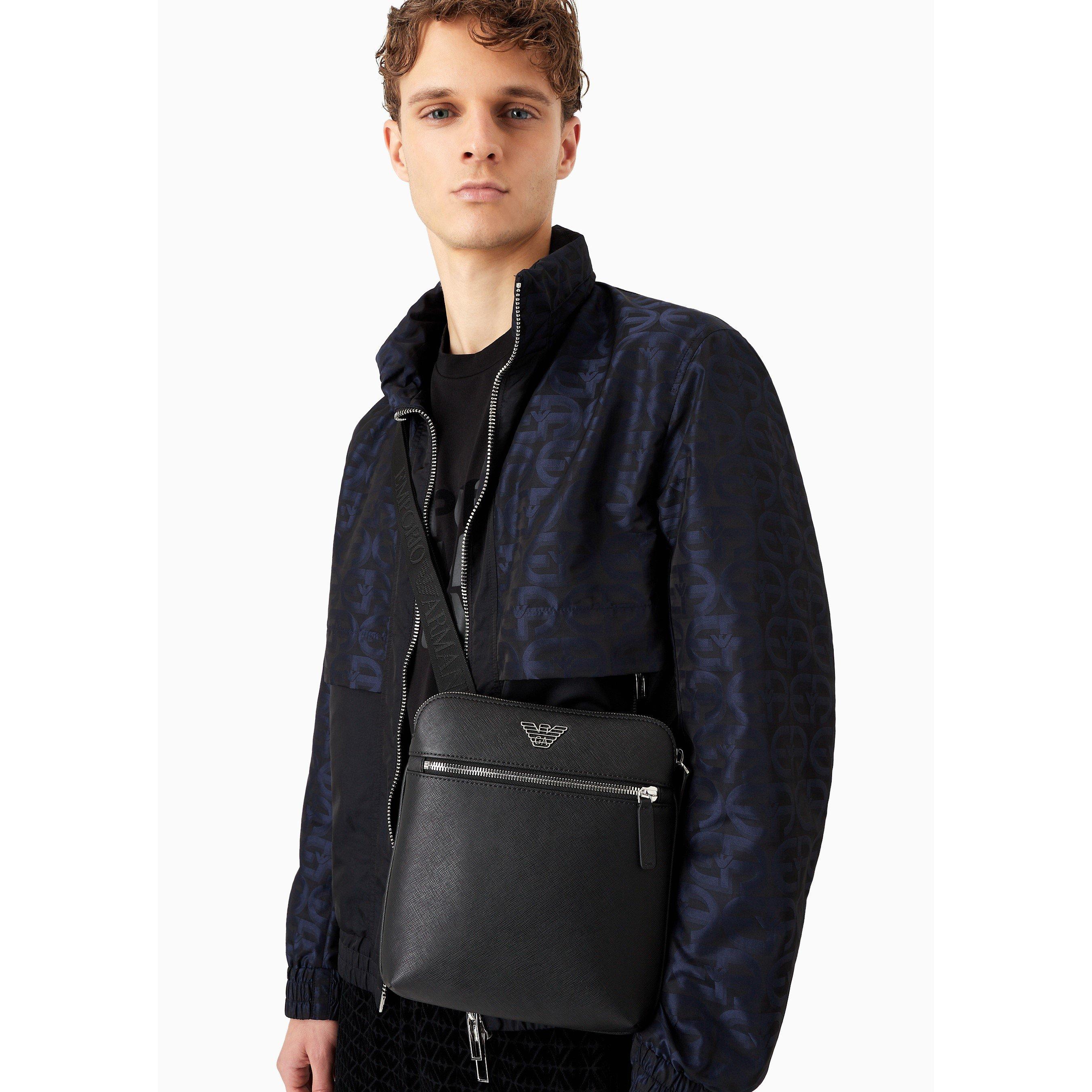 Regenerated Saffiano Leather Flat Shoulder Bag