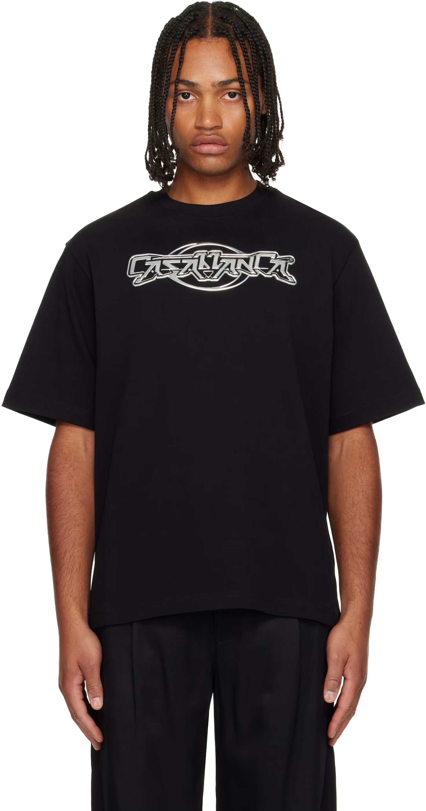 Black 'Casablanca' Chrome Oversized Short Sleeve T‑shirt