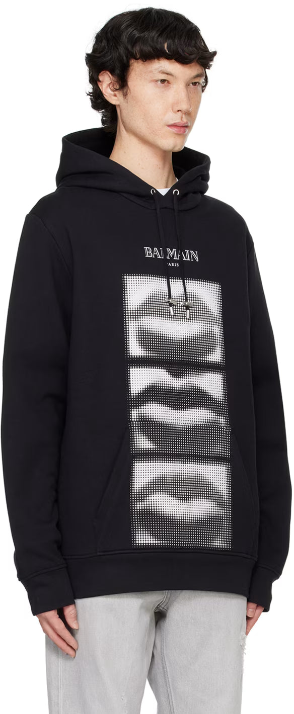 Black Vintage 'Balmain Lips' Print Hoodie