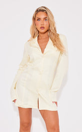 Yellow Textured Button Oversized Blazer Dress