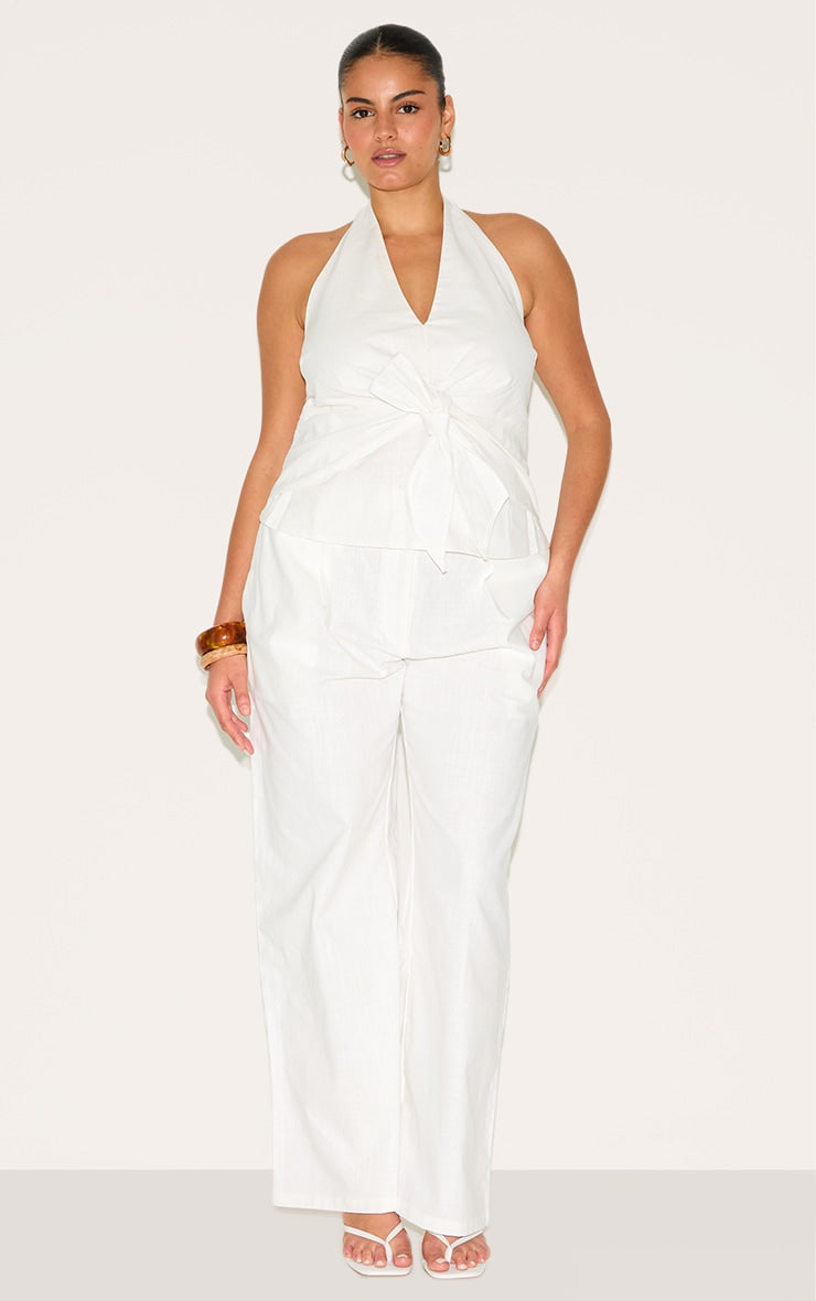 Plus White Linen Pintuck Trouser