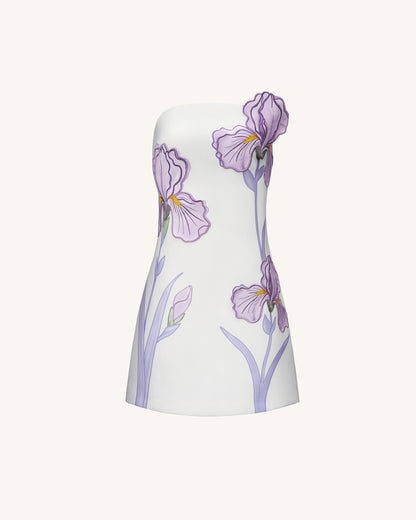 Iris Floral Print Strapless Dress - White
