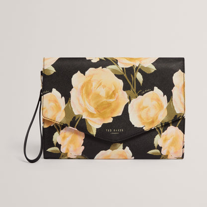 Yellow Rose Print Envelope Clutch Bag