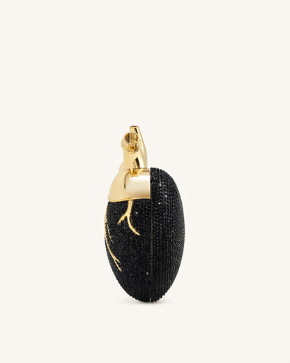 Maren Artificial Crystal Heart Shaped Bag - Black Gold