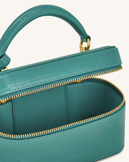 Cleo Box Shape Top Handle Bag - Green Croc