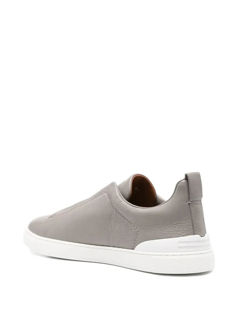Zegna Men’s Triple Stitch™ Low-Top Grey Leather Sneakers – Contemporary Slip-On Style