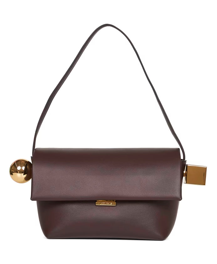 Foldover Leather Shoulder Bag in Midnight Brown