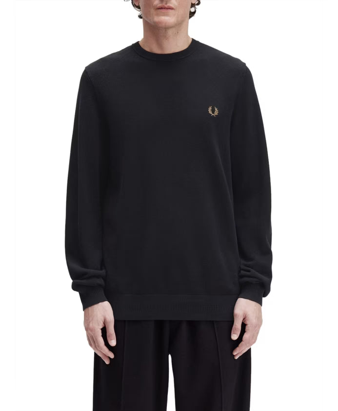 Fred Perry Black Sporty Cotton Crewneck Sweater
