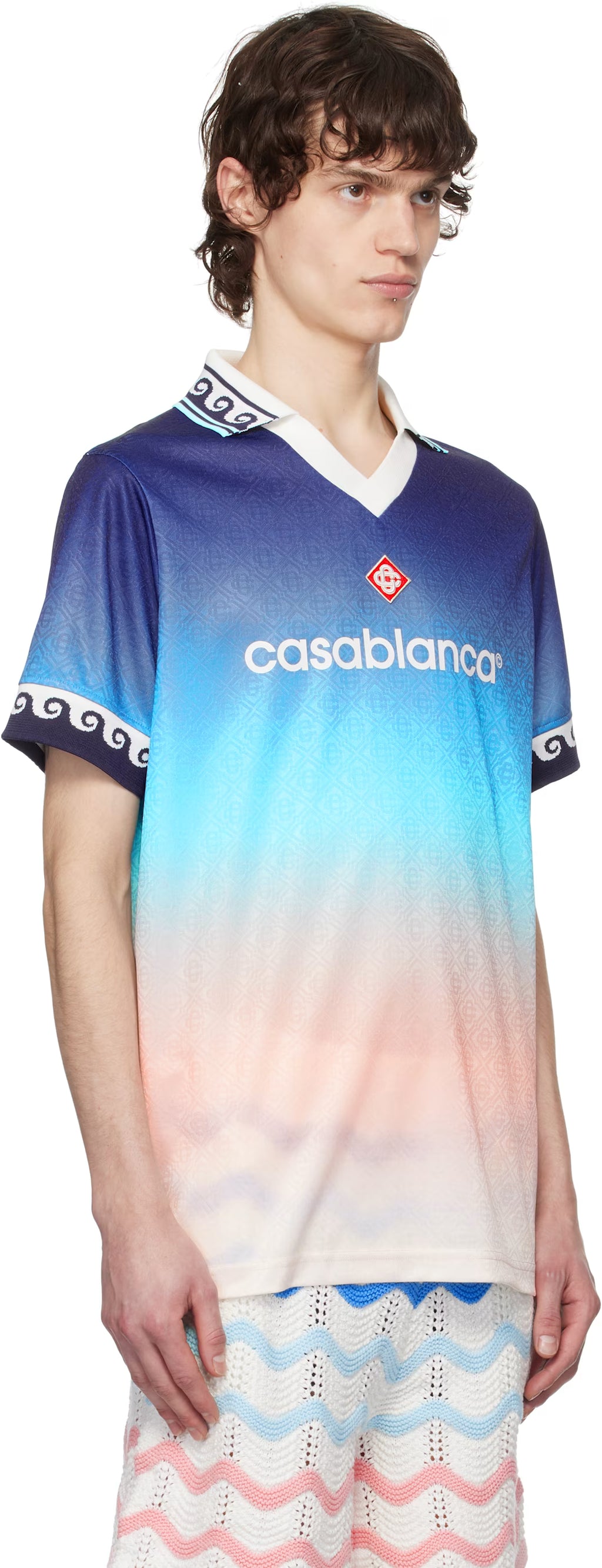 Blue Jacquard Gradient Football Polo