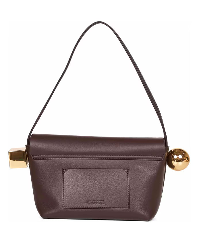Foldover Leather Shoulder Bag in Midnight Brown