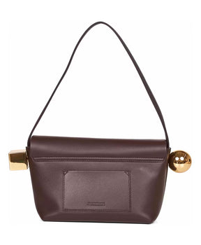 Foldover Leather Shoulder Bag in Midnight Brown