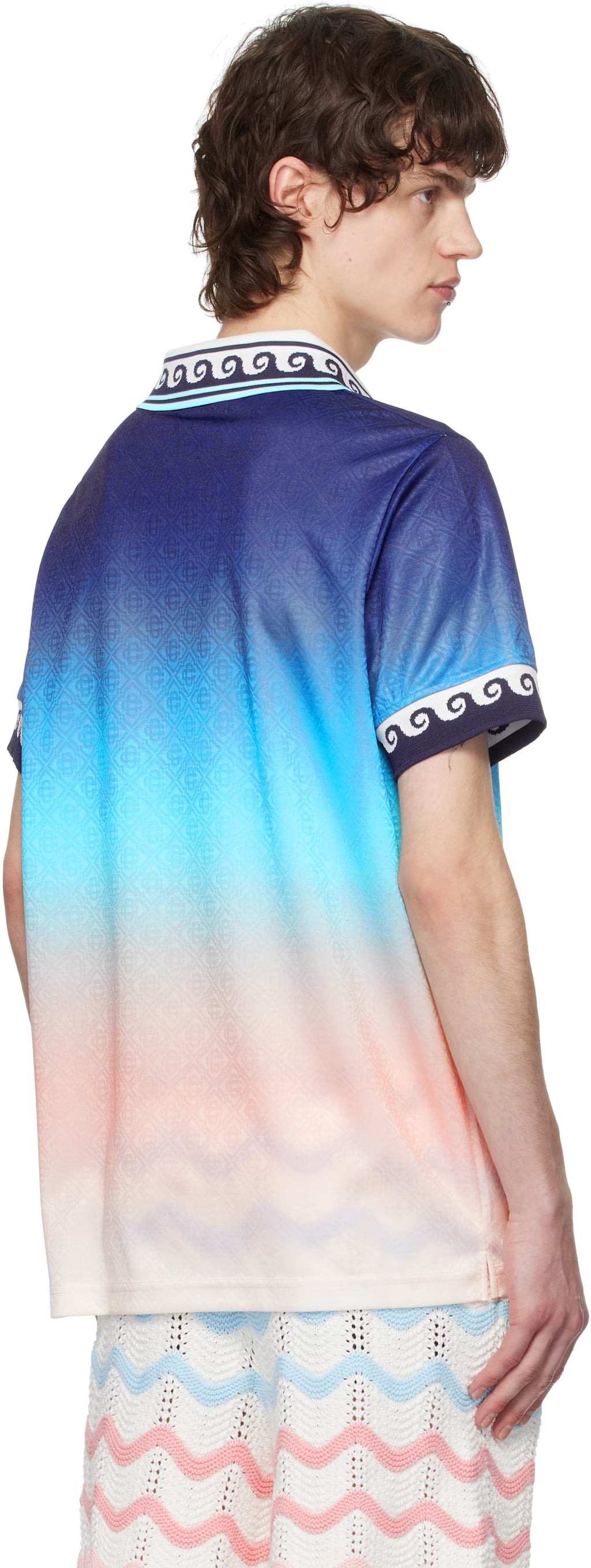 Blue Jacquard Gradient Football Polo