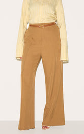 Plus Brown Tailored Thick Belted Waistband Detail Wide Leg Trousers