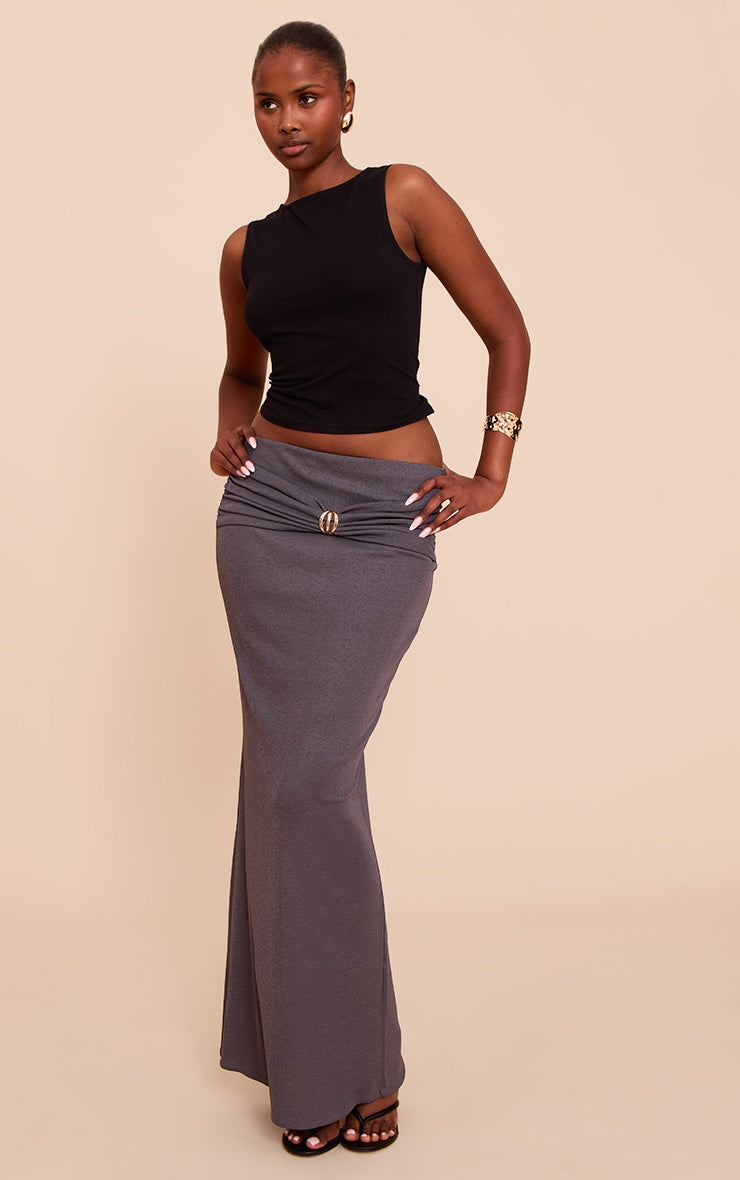 Charcoal Burnout Mesh Trim Detail Wrap Maxi Skirt