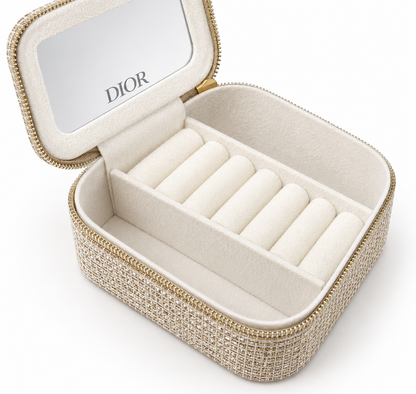 Christian Dior Golden Logo Travel Jewellery Case With Mirror – (Rare VIP Gift)