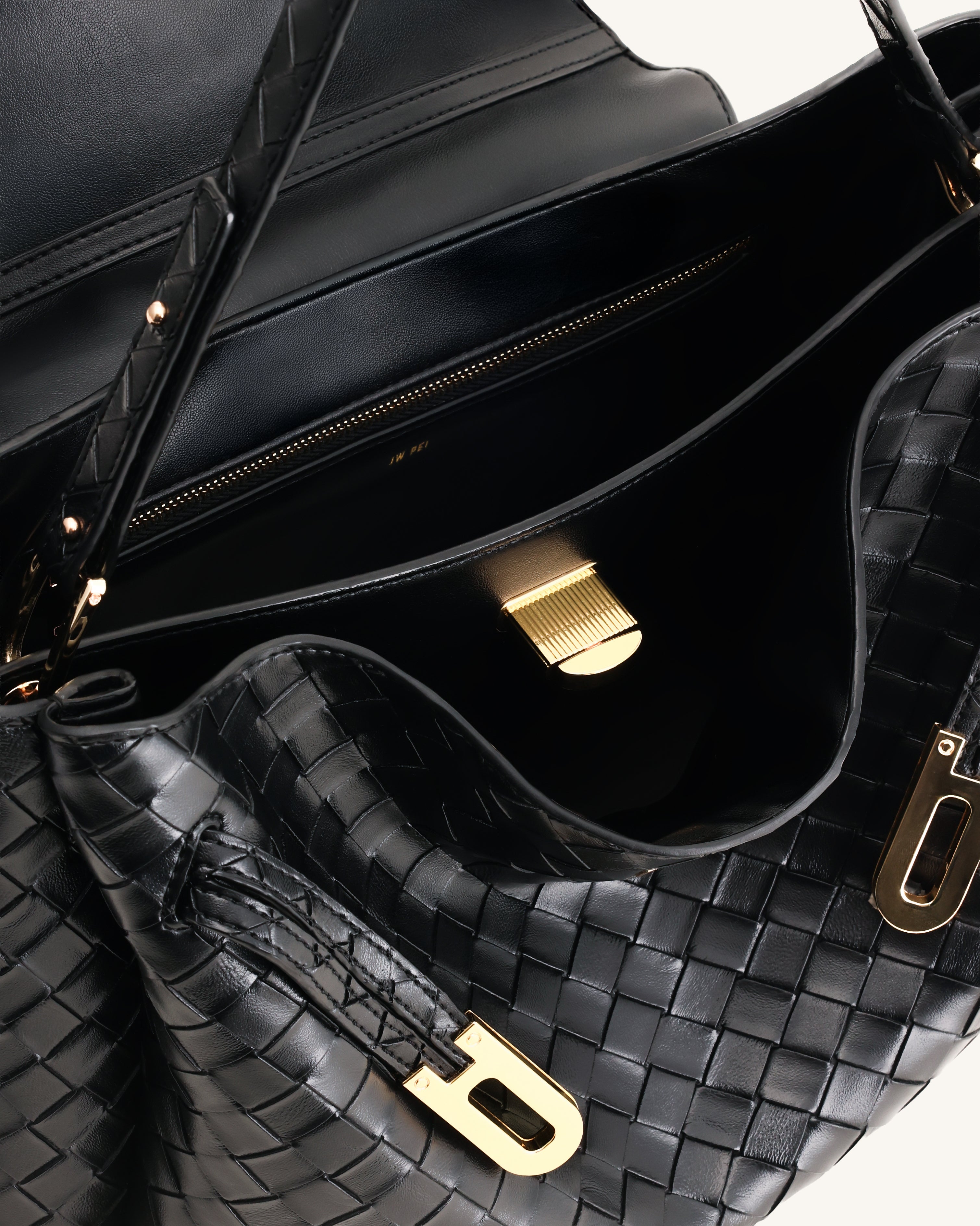 Rhea Large Woven Textured Shoulder Bag - Black
