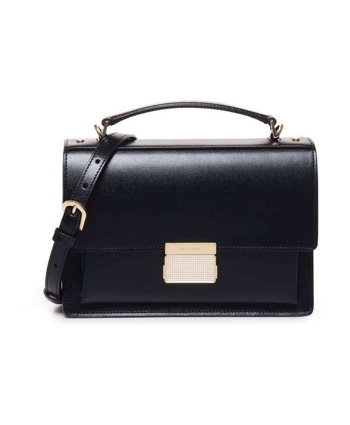 Black Leather Handbag with Gold Hardware
