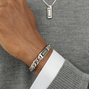 Gents BOSS Kassy Emblem Stainless Steel Black IP Pendant Bracelet