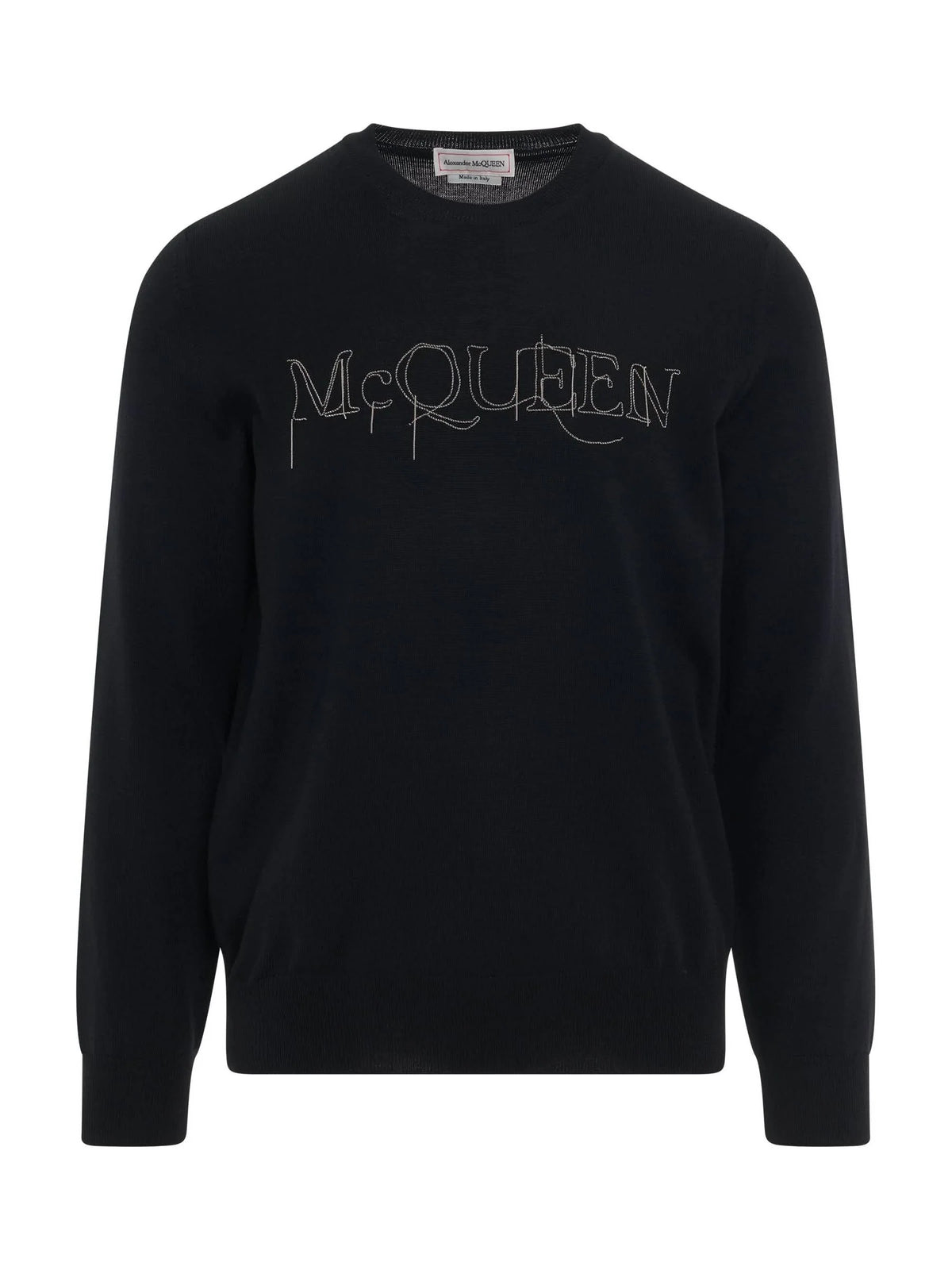 Chain Embroidered Knit Sweater in Black/Silver