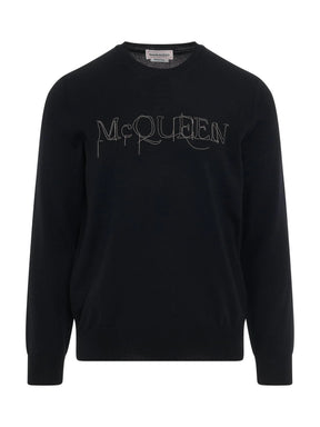 Chain Embroidered Knit Sweater in Black/Silver