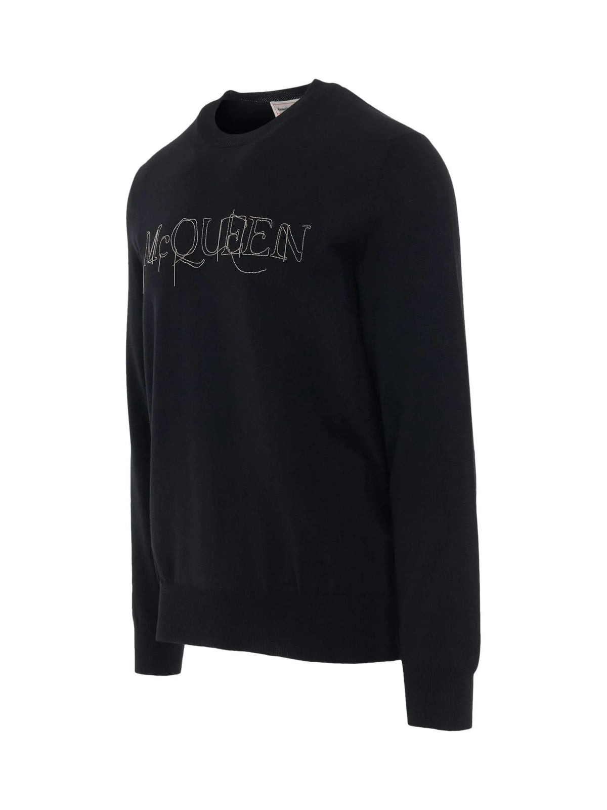 Chain Embroidered Knit Sweater in Black/Silver