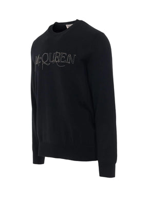 Chain Embroidered Knit Sweater in Black/Silver