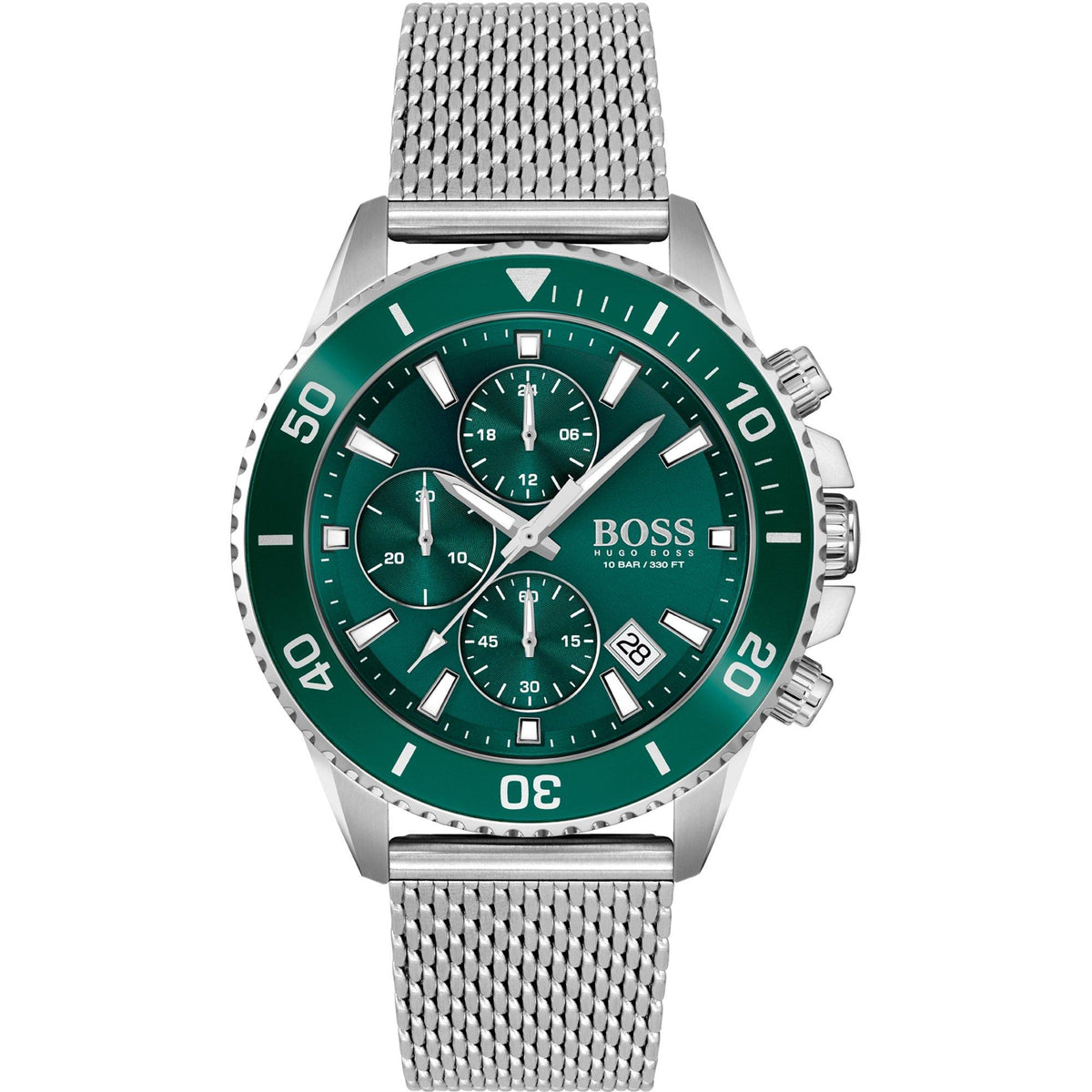 Gents BOSS Admiral Stainless Steel Green Dial Mesh Strap Watch