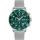 Gents BOSS Admiral Stainless Steel Green Dial Mesh Strap Watch