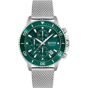 Gents BOSS Admiral Stainless Steel Green Dial Mesh Strap Watch
