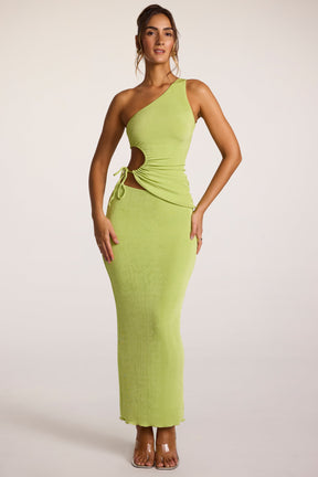 Textured Jersey Low-Rise Maxi Skirt in Lime