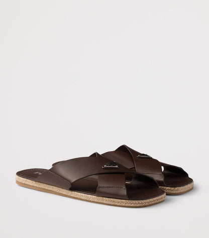 Prada Leather Crisscross Sandals