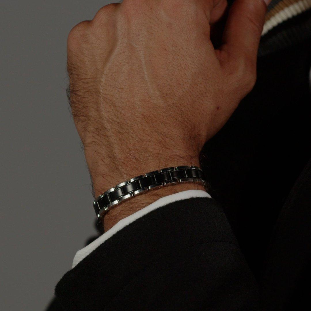 Gents BOSS Metal Link Essentials SS & Black IP Bracelet