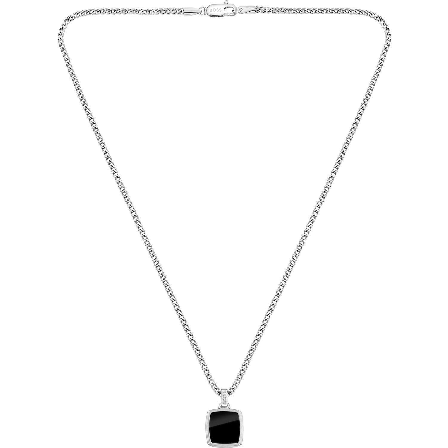Gents BOSS Odell Black Onyx Pendant Necklace