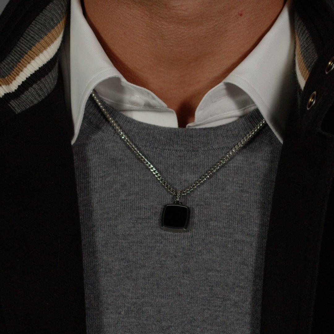 Gents BOSS Odell Black Onyx Pendant Necklace