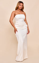 Shape Butter Cream Tailored Bandeau Wrap Over Gold Trim Maxi Dress